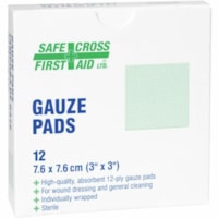 Safecross SAFECROSS Sterile Gauze Pads, 3" x 3" , 12/BX - 3" (76.20 mm) Width x 3" (76.20 mm) Length - 12 / Box