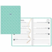 Letts By The Sea Planner - Weekly, Monthly - 12 Month - January 2025 - December 2025 - 5 7/8" (149.10 mm) x 8 1/4" (209.55 mm) Sheet Size - White Sheet - Sewn - Aquamarine - Paper - Linen CoverHard Cover, Ribbon Marker, Bookmark, Ruled, Monthly Calendar