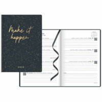 Letts Inspire Planner - Weekly, Monthly - 12 Month - January 2025 - December 2025 - 5 7/8" (149.23 mm) x 8 1/4" (209.55 mm) Sheet Size - White Sheet - Sewn - Charcoal - PaperMonthly Planner, Monthly Calendar, Ruled, Bookmark, Ribbon Marker, Flexible Cover