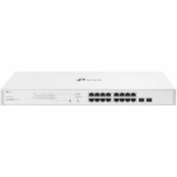 TP-Link 18-Port Gigabit Smart Switch with 16-Port PoE+ - 16 Ports - Manageable - Gigabit Ethernet - 10/100/1000Base-T, 1000Base-X - 3 Layer Supported - 2 SFP Slots - 181.32 W Power Consumption - 150 W PoE Budget - Twisted Pair, Optical Fiber - PoE Ports - Rack-mountable, Standalone