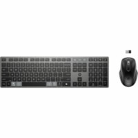 HP 725 Keyboard & Mouse - USB Type A Scissors Wireless Bluetooth/RF 2.40 GHz Keyboard - Nightfall Black - USB Type A Wireless Bluetooth/RF Mouse - Multi Surface - 4000 dpi - 5 Button - Scroll Wheel - Nightfall Black - CoPilot, Dictation, Screen Lock, Calculator, Multi-device Key Hot Key(s) - Compati