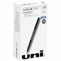 Uni-Ball Onyx Rollerball Pens, Blue, Micro 0.5 mm, Box of 12 - 0.5 mm (0.02") Micro Pen Point - Blue Ink - Liquid - Matte Black, Black Barrel - 12 / Box