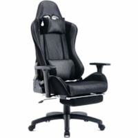 TygerClaw Gaming Chair with Lumbar Pillow and Leg Rest - For Gaming - Polyester - Black