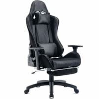 TygerClaw PU Gaming Chair with Lumbar Pillow and Leg Rest - For Gaming - Polyurethane, Polyester - Black, Blue