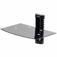 StarTech.com Floating Wall-Mounted AV Shelf, Adjustable Height Shelf For Under TV A/V Equipment, Black Tempered Glass Shelf - Floating wall-mount AV shelf is 5mm thick black tempered glass with an unobstructed surface; Supports 15.4lbs (7kg); Mounts to a single wall stud/concrete wall; Cable managem