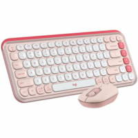 Clavier et souris POP Icon Combo Logitech - Sans fil Bluetooth 5.1 Clavier - Blanc cassé, Rose - Sans fil Bluetooth Souris - 4 Bouton - Roulettes avec frein - Blanc cassé, Rose - AA, AAA - Comptible avec PC, Mac