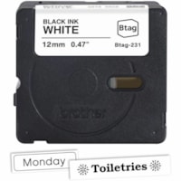 Brother P-touch BTAG-231 Black on White Label Tape - 15/32" (12 mm) Width x 13 1/8 ft (4 m) Length - Black on White - Water Resistant - Temperature Resistant, Fade Resistant, Dishwasher Safe, Freezer Safe, Microwave Safe, Easy Peel, Removable, Household Liquid Resistant - 1 Each