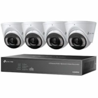 TP-Link VIGI 4MP Full-Color Turret IPC & 4 Channel PoE+ NVR KIT - 2 TB HDD - Camera, Network Video Recorder - 4 Camera(s) - 2688 x 1520 Camera Resolution - 98 ft (29870.40 mm) Night Vision Support - HDMI - 4K Recording