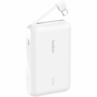 Belkin 20W Power Bank w/ Integrated USB-C Cable - 10K mAh - 1xUSB-C port, 1xUSB-C cable - Portable Charger - White - For Smartphone, Tablet, iPhone - 10000 mAh - 1 x USB - White