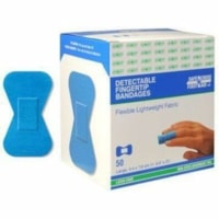 Safecross Fabric Detectable Bandages, Fingertip Large, 4.4 x 7.6 cm, Lightweight, 50/Box - 1.75" (44.45 mm) Width x 3" (76.20 mm) Length - Bright Blue - Fabric, Cotton, Woven, Rayon, Metallic Foil - 50 / Box