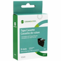 Grand & Toy Sign TZe White Type On Black Label Tape Cassette, 9 mm (3/8") x 8 m - 23/64" Width x 26 1/4 ft Length - Standard Adhesive - Thermal - Easy Peel - 1 Each