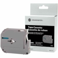 Grand & Toy P-Touch M-Series Thermal Label Tape, Black Type/White Label, 9 mm - 23/64" Width x 26 1/4 ft Length - Standard Adhesive - Thermal - Black on White - 1 Each