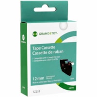 Grand & Toy Sign TZe Black Type On White Label Tape Cassette, 12 mm (3/4") x 8 m - 15/32" Width x 26 1/4 ft Length - Standard Adhesive - Thermal - Blue on White - Easy Peel - 1 Each