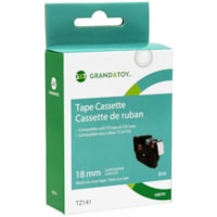 Grand & Toy Sign TZe Black Type On Clear Label Tape Cassette, 18 mm (3/4") x 8 m - 45/64" Width x 26 1/4 ft Length - Standard Adhesive - Thermal - Black on Clear - Easy Peel - 1 Each