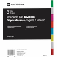 Grand & Toy Insertable Tab Index Dividers, Buff With Coloured Tabs, Letter-Size, 8-Tabs/ST - Blank Tab(s) - 8 Tab(s)/Set - 1.25" (31.75 mm) Tab Height - Letter - 8.50" (215.90 mm) Width x 11" (279.40 mm) Length - 3 Hole Punched - Buff Paper Divider - Assorted Mylar Tab(s)Recycled - Reinforced Edges,