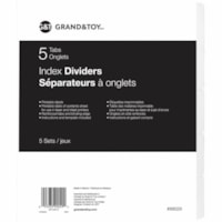 Grand & Toy Laser/Inkjet Printer Index Dividers, White, 8 1/2" x 11" , 5-Tabs/ST, 5 Sets/PK - 5 Blank Tab(s) - Letter - 8.50" (215.90 mm) Width x 11" (279.40 mm) Length - 3 Hole Punched - White Paper Divider - White Plastic Tab(s) - Reinforced Edges - 5 / Pack