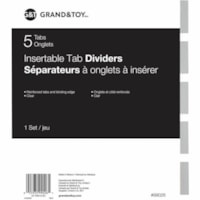 Grand & Toy Insertable Tab Index Dividers, Buff With Clear Tabs, Letter-Size, 5-Tabs/ST, 1-S - Blank Tab(s) - 5 Tab(s)/Set - 1.60" Tab Height - Letter - 8.50" (215.90 mm) Width x 11" (279.40 mm) Length - 3 Hole Punched - Paper Divider - Clear Mylar Tab(s)Recycled - Reinforced Edges, Insertable Tab, 