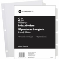 Grand & Toy Write-On Index Dividers, White, 8 1/2" x 11" , 4-Tabs/ST, 2 Sets/PK - Blank, Write-on Tab(s) - Index - 4 Tab(s)/Set - Letter - 8.50" (215.90 mm) Width x 11" (279.40 mm) Length - 3 Hole Punched - White Plastic DividerRecycled - Writable, Reinforced Edges, Reinforced Binding Edge, Reinforc