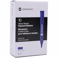 Grand & Toy Water-Based Flip Chart Permanent Markers, Blue, Box of 10 - Chisel Pen Point - Chisel Marker Point - Blue Ink - Water Based - Blue Barrel - 10 / Box