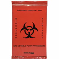 Safecross Infectious Waste Bags, 15.2 x 22.9 cm, 12/Package - 5.07 fl oz (150 mL) Capacity - 5.98" (152 mm) Width x 9.02" (229 mm) Length - Biohazard warning - Red - Plastic, Polyethylene Film - Waste Disposal, Hazardous Waste - 12 / Pack