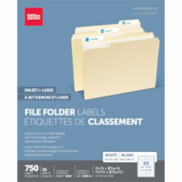 Office Depot Permanent File Folder Labels, Rectangle, 2/3" x 3 7/16" , White, Pack Of 750 - 2/3" (16.92 mm) Height x 3 7/16" (87.38 mm) Width - Rectangle - Inkjet, Laser - White - 30 / Sheet - Self-adhesive - 750 / Pack