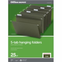 Office Depot 1/2 Tab Cut Letter Recycled Hanging Folder - 8 1/2" x 11" - Card Stock - Green - 100% Recycled - 25 / Box