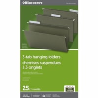 Office Depot 1/2 Tab Cut Legal Recycled Hanging Folder - 8 1/2" x 14" - Paper, Polyethylene - Green - 100% Recycled - 25 / Unit