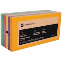 Grand & Toy Adhesive Note - 3" Flag/Note Width x 3" Flag/Note Length - Square - 100 Sheets per Pad - Unruled - Deep Orange, Deep Blue, Deep Green, Deep Pink, Deep Purple, Deep Yellow - Removable, Repositionable, Self-adhesive, Self-stick, Residue-free, Pop-up - 12 / Pack