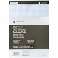 Grand & Toy Notepad - 50 Sheets - Glued - Quad Ruled Front Ruling - Ruled Margin - Letter - 8 1/2" (215.90 mm) x 11" (279.40 mm) Sheet Size - White Paper - Micro Perforated - 10 / Pack