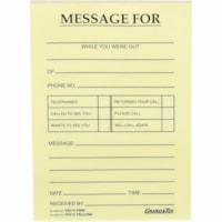 Grand & Toy Phone Message Pads, Yellow, 4 1/4" x 5 1/2" , 10/PK - 72 Sheet(s) - 4 1/5" (10.7 cm) x 5 1/2" (14 cm) Sheet Size - Yellow Sheet(s) - 10 / Pack