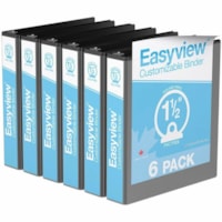 Davis Easyview Overlay Binders - Letter - 8 1/2" x 11" Sheet Size - 275 Sheet Capacity - 1.50" (38.10 mm) Ring - Fastener(s): 3 x Round Ring - Pocket(s): Inside Front & Back - Polypropylene, Board - Black - Recycled - Ink-transfer Resistant, Clear Overlay, PVC-free, Durable - 6 / Pack