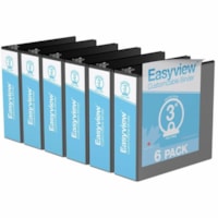 Davis Easyview Overlay Binders - Letter - 8 1/2" x 11" Sheet Size - 600 Sheet Capacity - 3" (76.20 mm) Ring - Fastener(s): 3 x Round Ring - Pocket(s): Inside Front & Back - Polypropylene, Board - Black - Recycled - Ink-transfer Resistant, Clear Overlay, PVC-free, Durable - 6 / Pack