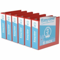 Davis Easyview Overlay Binders - Letter - 8 1/2" x 11" Sheet Size - 600 Sheet Capacity - 3" (76.20 mm) Ring - Fastener(s): 3 x Round Ring - Pocket(s): 2, Inside Front & Back - Polypropylene, Board - Red - Recycled - Ink-transfer Resistant, Clear Overlay, PVC-free, Durable - 6 / Pack