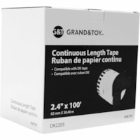 Grand & Toy DK Continuous Length Label Tape, Black on White, 2 2/5" x 100', 1 Roll/BX - 2 2/5" Height x 1200" Width - Black, White - 1 / Box