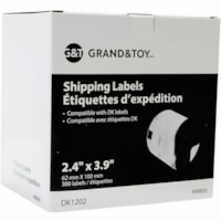 Etiquette d'expédition Grand & Toy - hauteur de 2 2/5 po x largeur de 3 29/32 po - Noir, Blanc - 300 / Rouleau - 1 / boîte