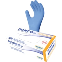 RONCO N2 Nitrile Disposable Glove (4 mil) - Chemical Protection - X-Large Size - For Right/Left Hand - Blue - Latex-free, Solvent Resistant, Durable, Comfortable - For Food - 100 / Box