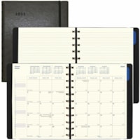 Filofax 17-Month Monthly Planner - Julian Dates - Monthly - 17 Month - August 2024 - December 2025 - 1 Month Double Page Layout - 8 1/2" x 10 7/8" Sheet Size - Cream Sheet - Twin Wire - Elastic - Leather - Black Cover - Elastic Closure, Pocket, Notes Area, Heavy Duty - 1 Each