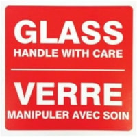 EDGE Glass Handle With Care Labels, 4" x 4" , Bilingual, Roll of 500 Labels - "Glass Handle With Care" - 4" (101.60 mm) Height x 4" (101.60 mm) Width - Red, White - Bilingual, Peel & Stick, Self-adhesive, Strong Adhesive, Easy Peel, Pre-printed - 500 / Label