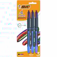 BIC - Stylos à bille - 1 mm (0,04 po) Moyenne Pointe de stylo - Rétractable - Ink Noir, Rouge, Vert, Bleu - Encre à base d'eau - Barrel Rond - 3 / emballage