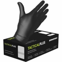 Gants d'examen Tactical Plus - Jetable - Sans poudre Forcefield - Saleté, graisse Protection - XXL Taille - Nitrile - Noir - Bouts des doigts texturés, Sans latex - Pour Éxamination, Multilingual Pack - 100 / boîte