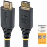 StarTech.com 20ft (6m) Premium Certified High Speed HDMI Cable, 4K 60Hz/1440p 144Hz, 18Gbps, UHD HDMI 2.0 Cord, TPE Jacket - Premium Certified High Speed HDMI Cable supports 4K60Hz w/HDR10/HDCP 2.2/ARC; Connector markings for quick visual identification; Certified for guaranteed compatibility; Ideal