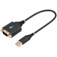 StarTech.com 1ft (30cm) USB to Serial Adapter Cable, COM Retention, FTDI, DB9 RS232, Interchangeable DB9 Nuts/Screws, Windows/macOS/Linux - Add a DB9 RS-232 serial port to a desktop/laptop using a USB-A port; Interchangeable Nuts/Screws; DB9 nuts pre-installed; DB9 screws included for device/cable c