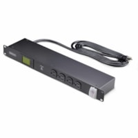 StarTech.com 16-Outlet Horizontal Rack Mount Metered PDU, 1U Server Power Strip w/Surge Protector, 125V/15A, 8ft (2.4m) Power Cord, TAA - 1U rack mount metered PDU w/16x NEMA 5-15R outlets; 125V max; 8ft power cord - Backlit LCD for real-time electrical monitoring (V/A/W/PF) - Self-tripped MOV surge