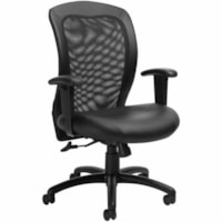 Grand & Toy Chair - Black Leather, Bonded Leather, Plastic Seat - Mesh Back - Black Frame - Mid Back - Black - Plastic, Metal, Vinyl - Armrest - 50 Unit