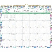 Blueline 2026 12-Month Monthly Wall Calendar - January to December - 15" x 12" - Wildflowers - Bilingual - Monthly - 12 Month - January 2026 to December 2026 - 1 Month Single Page Layout - 12" (304.80 mm) x 15" (381 mm) Sheet Size - Twin Wire - Wall Mount - White - Chipboard - Bilingual, Reinforced,