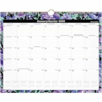 At-A-Glance 2026 BADGE Floral Monthly Wall Calendar - 11-7/8" H x 14-7/8" W - Bilingual - Monthly - 12 Month - January 2026 to December 2026 - 1 Month Single Page Layout - 14 4/5" (375.92 mm) x 11 4/5" (299.72 mm) Sheet Size - Twin Wire - Wall Mount - Multicolor - Monthly Calendar, Monthly Planner, 