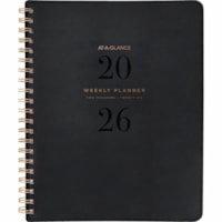 At-A-Glance 2026 Signature Weekly/Monthly Planner - 11" H x 8-3/8" W - Black - Bilingual - Weekly, Monthly - 13 Month - January 2026 to January 2026 - 1 Week, 1 Month Double Page Layout - 8 3/8" (212.60 mm) x 11" (279.40 mm) Sheet Size - Spiral Bound - Black - Black Faux Leather Cover - Monthly Tab,