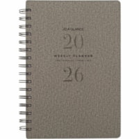 At-A-Glance 2026 Signature Weekly/Monthly Planner - 8-1/2" H x 5-3/8" W - Grey - Bilingual - Weekly, Monthly - 13 Month - January 2026 to January 2026 - 1 Week, 1 Month Double Page Layout - 6" (152.40 mm) x 8 1/2" (215.90 mm) Sheet Size - Spiral Bound - Gray Faux Leather Cover - Double-sided Pocket,