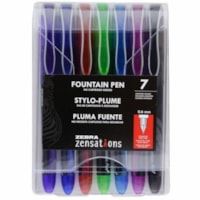 Zebra Pen Fountain Pen - Assorted Ink - Water Based, Dye-based - Assorted Barrel - Stainless Steel Tip - 7 Pack