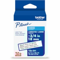 Brother P-touch TZe Label Tape - x 45/64" (18 mm) Width x 26 1/4 ft (8 m) Length - Tape - Removable Adhesive - Black on White - Plastic, Polyethylene Terephthalate (PET)